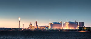 Professional commercial real estate photography of fertilizer plant at twilight.